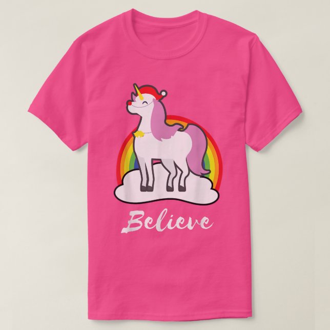 Camiseta Acredite no presente de Natal do Unicórnio Bonito (Frente do Design)