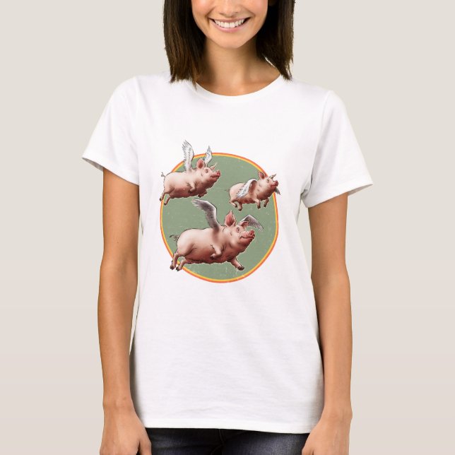 Camiseta Acredite ou não - Suínos voadores (Frente)
