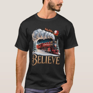 Camiseta Acredite Trens de Natal Xmas Papai Noel Trenó Famí