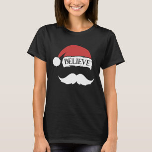 Camiseta Acreditem em Mustache Santa Hat Boné Natal S