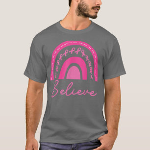 Camiseta Acreditem no Cancer de Fita Rosa Arco-Íris Awarene