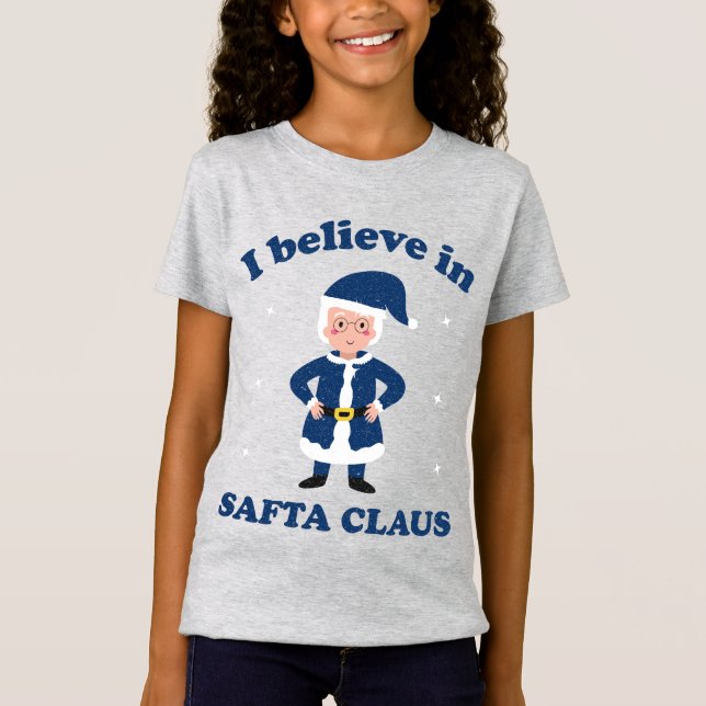 Camiseta Acredito em Safta Claus - Cute Chanukah Kids' (Frente)