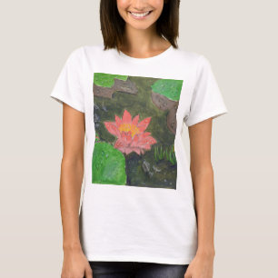 Camiseta Acrílico sobre tela, flor de lírio de água rosa