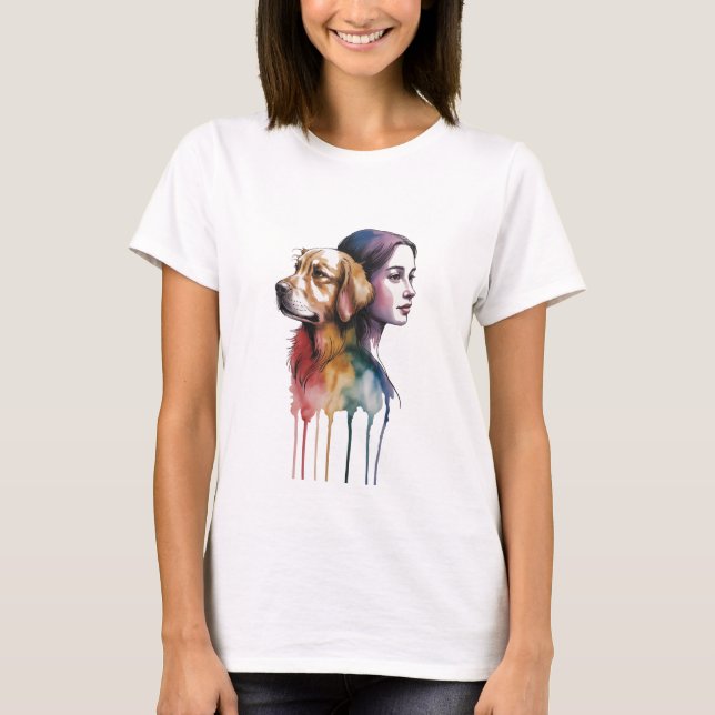 Camiseta Acuarela Canina Golden Retriever- Femenina (Frente)