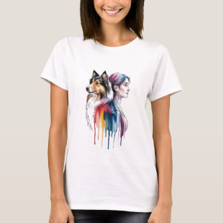 Camiseta Acuarela Canina Sheltie - Femenina