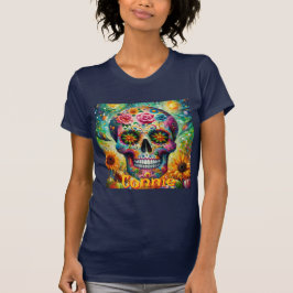 Camiseta Açúcar Crânio Rosas Florais Girassol Personalizado