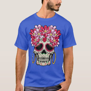 Camiseta Açúcar Floral Morto no dia do crânio Flores Osso E