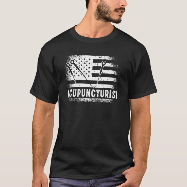 Camiseta Acupunista norte-americano Bandeira da Acupuntura  (Frente)