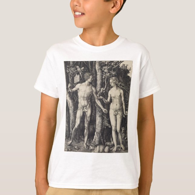 Camiseta Adam e Eve Engrenando por Albrecht Durer (Frente)