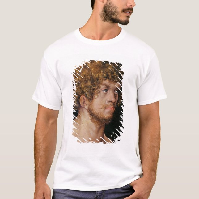 Camiseta Adam e véspera, detalhe da cabeça de Adam (Frente)