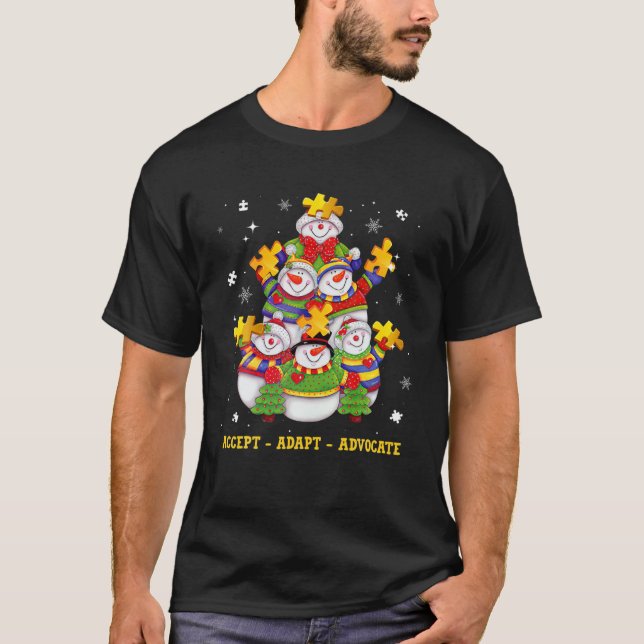 Camiseta Adcept Advocate de Natal Snowman Autism Sup (Frente)