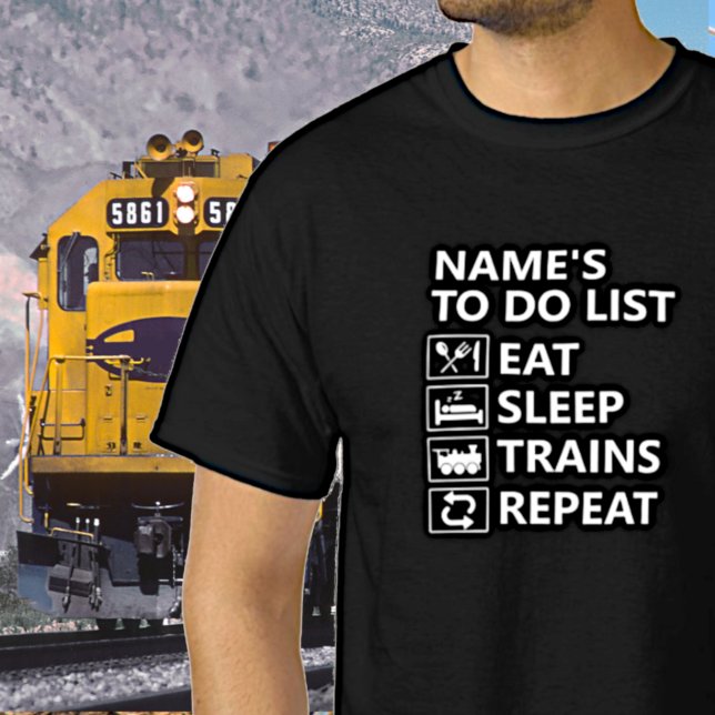 Camiseta Add Name Eat Sleep Train Repeat Steam Train        (Criador carregado)
