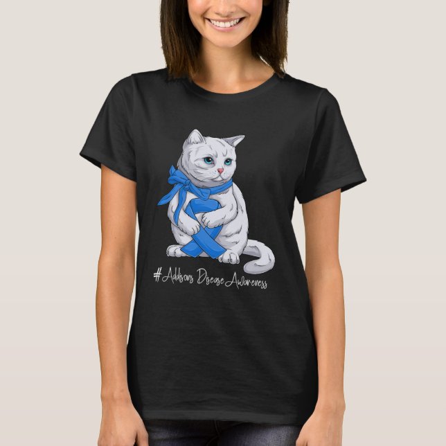 Camiseta Addisons Disease Awareness Month Blue Ribbon Cat (Frente)