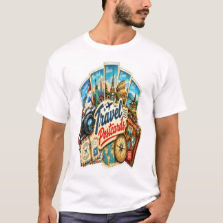 Camiseta Adesivo de Cartões Postais de Viagem Antigos – Mun