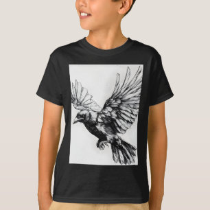 Camiseta Adesivo de desenho a lápis de corvo realista