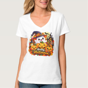 Camiseta Adesivo de Fantasma Fofo Abóbora Feliz Halloween B