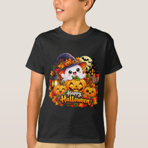 Camiseta Adesivo de Fantasma Fofo Abóbora Feliz Halloween B