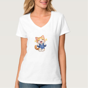 Camiseta Adesivo de Gato Fofo com Sorriso Feliz