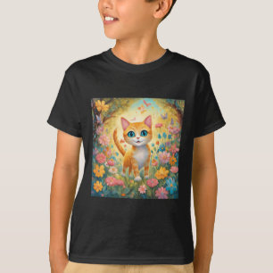 Camiseta Adesivo de Gato Jovem e Bonito Com Olhos Brilhante