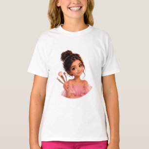 Camiseta Adesivo de Ilustração de Menina Fofa com Pincéis
