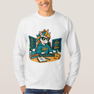 Camiseta Adesivo de Laptop Unicórnio Programador Fofo