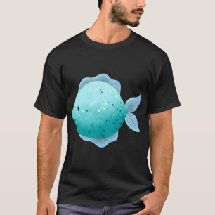 Camiseta Adesivo de Peixe Azul de Aquarela Fofa Vida Oceâni