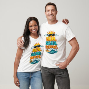 Camiseta Adesivo de Praia Sol Areia Repetir