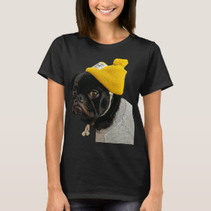 Camiseta Adesivo de PUG Preto Fofo Clássico 136