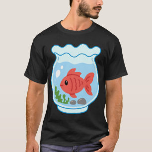 Camiseta Adesivo de Tigela de Peixe Dourado Kawaii Fofo