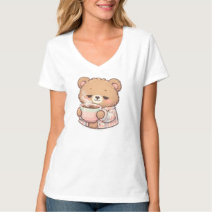 Camiseta Adesivo de Urso Teddy Pastel Fofo Bebendo Café 