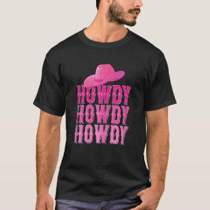 Camiseta Adesivo Ocidental Feminino Rosa Howdy Cow Girl Paí