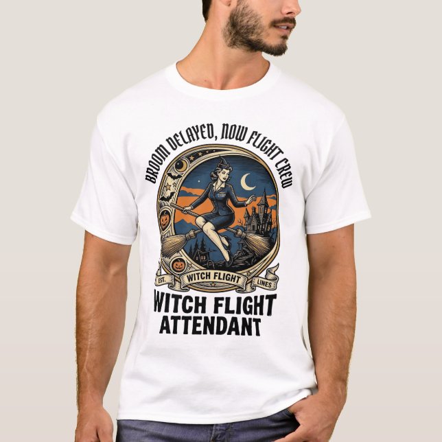 Camiseta Adeus assistente de voo bruxa Halloween vassoura q (Frente)