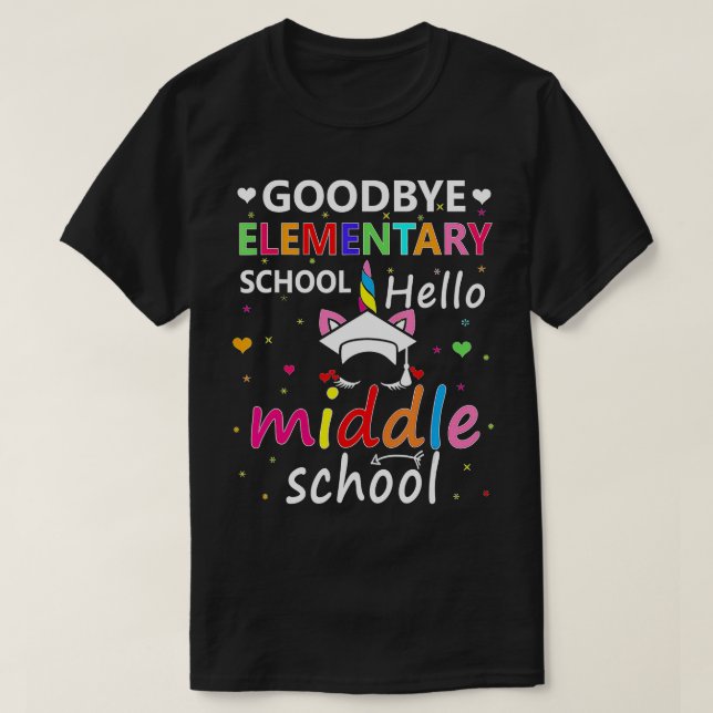 Camiseta Adeus, Elementar Alô, Escola Secundária Unicórn Gr (Frente do Design)