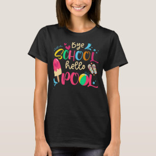 Camiseta Adeus, escola, olá, Piscina, professor, verão