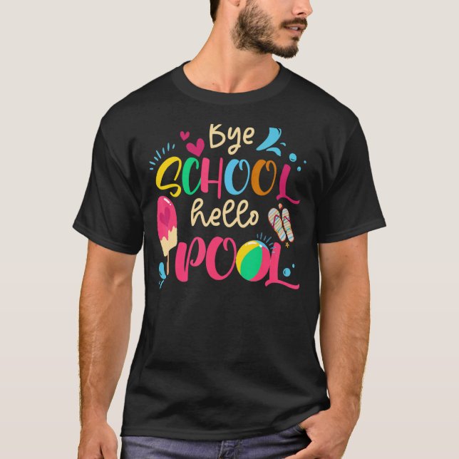 Camiseta Adeus, escola, olá, Piscina, professor, verão (Frente)