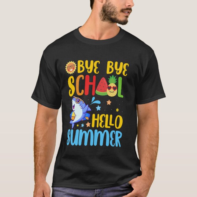 Camiseta Adeus, Escola Olá, Tubarão Engraçado De Verão No D (Frente)