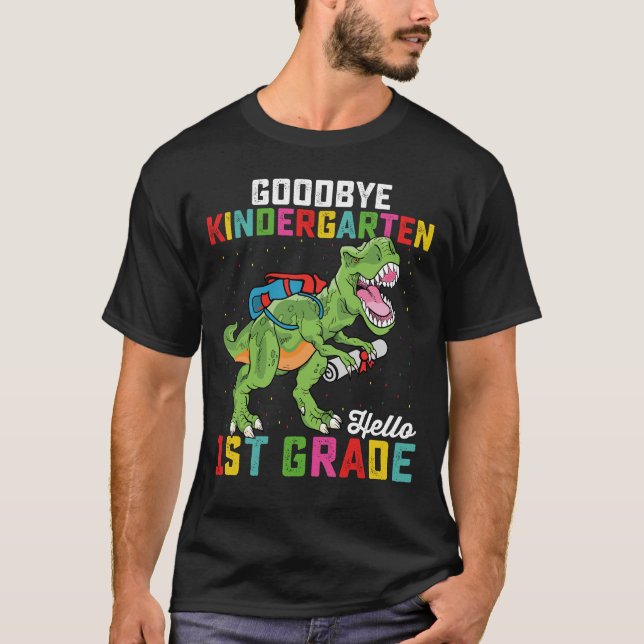 Camiseta Adeus Jardim de Infância Alô 1 rua Grau T Rex Scho (Frente)