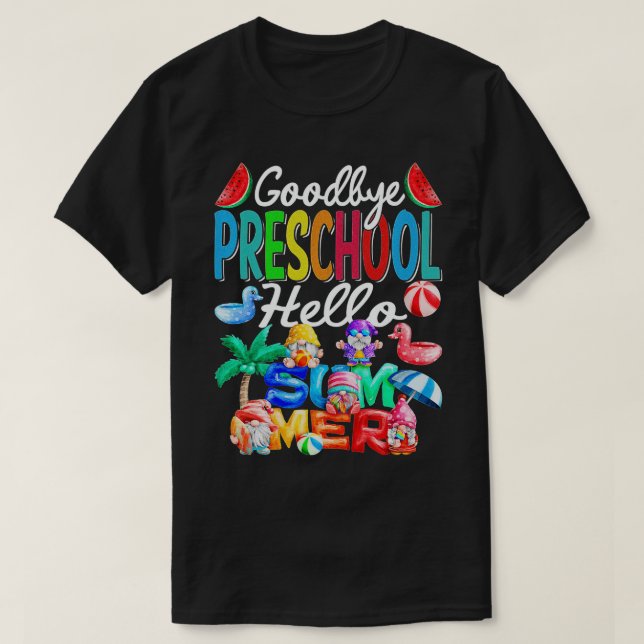 Camiseta Adeus Jardim de Infância Olá Verão Gnomos Praia Pr (Frente do Design)