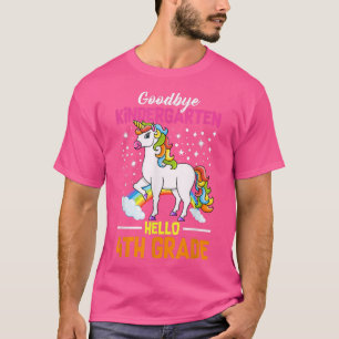 Camiseta Adeus Kindergarten Olá 4° Grau Unicorn Rainb
