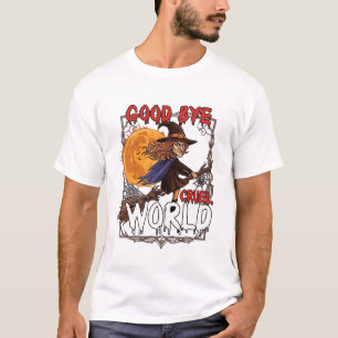 Camiseta Adeus Mundo Cruel Bruxa Halloween Lua Cheia Teia d