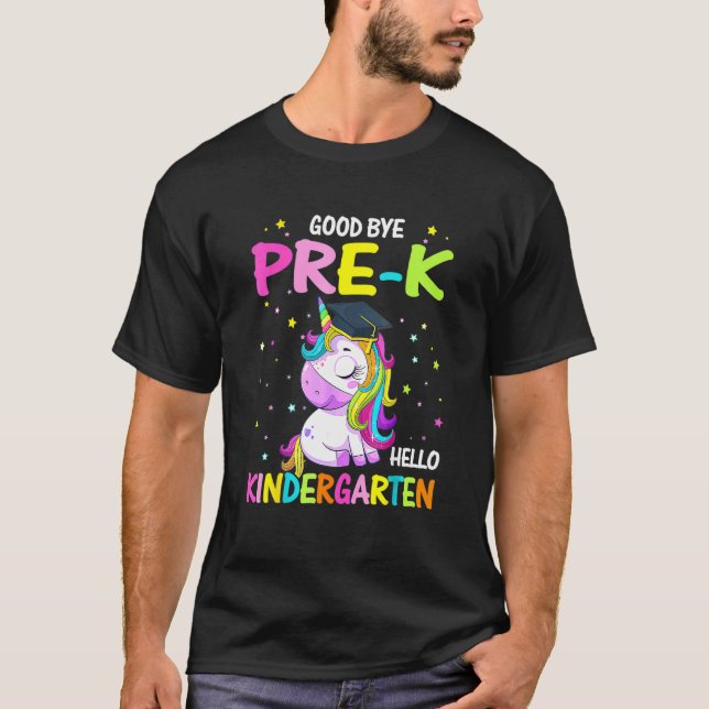 Camiseta Adeus Pre K Olá Jardim de Infância Magia Unicórnio (Frente)