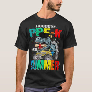 Camiseta Adeus Pré-K Olá Monstro de Verão Dinossauro de Cam