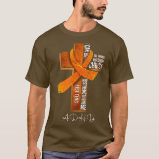 Camiseta ADHD Awareness Orange Ribbon Christian Cross147 