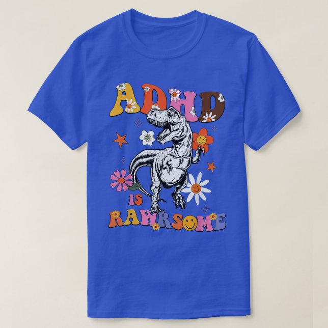 Camiseta ADHD Is Awesome Boys Girls ADHD Awareness Dinosaur (Frente do Design)