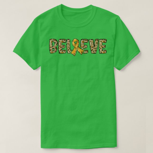 Camiseta ADHD Leopard Print Orange Ribbon Support Believe  (Frente do Design)