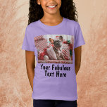 Camiseta Adicionar Fotografias e Texto Personalizadas de Ra<br><div class="desc">Crie seus próprios presentes exclusivos, adicione fotos e texto nesta camisa personalizada de lavanda. Facilmente faça sua própria design de camiseta legal. As crianças personalizadas também estão disponíveis para meninos, homens e mulheres, em diferentes opções de cores. Perfeito para a festa de chá de panela (como presente personalizado de menina...</div>