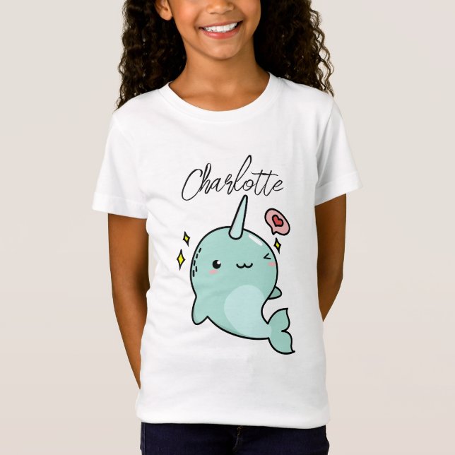 Camiseta Adicionar Nome ao Narwhal - Presente para Amantes  (Frente)