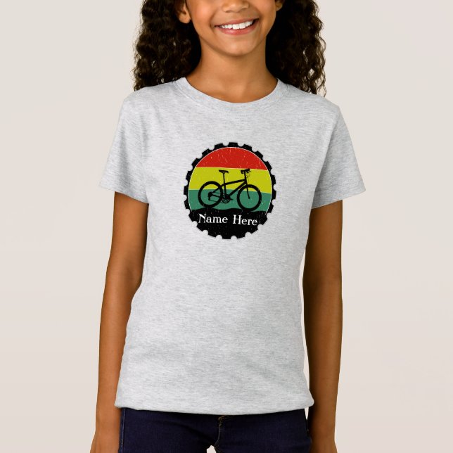 Camiseta Adicionar Nome Bicicleta no Vintage Grunge Rainbow (Frente)