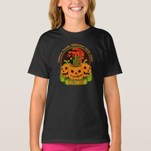 Camiseta Adicionar Nome da Família Ano Festa Halloween Edit (Frente)