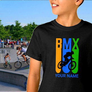 Camiseta Adicionar Nome ou Texto BMX Bike Rider Laranja Azu
